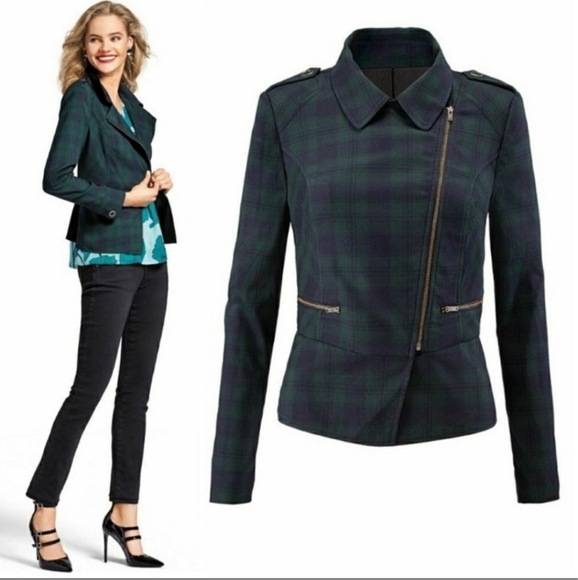 CAbi Jackets & Blazers - Cabi Tartan Plaid Moto Jacket